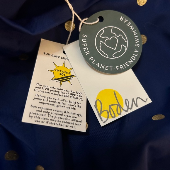 NWT Boden Girls Long Sleeve Rash Guard 13-14Y Blue Metallic Gold Dot - Picture 7 of 8